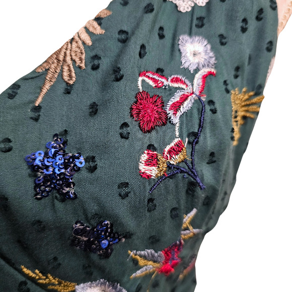 Tularosa Anthropologie Aubrie Sequin Embroidered Wrap Maxi Dress Green $240 Med - Picture 5 of 10